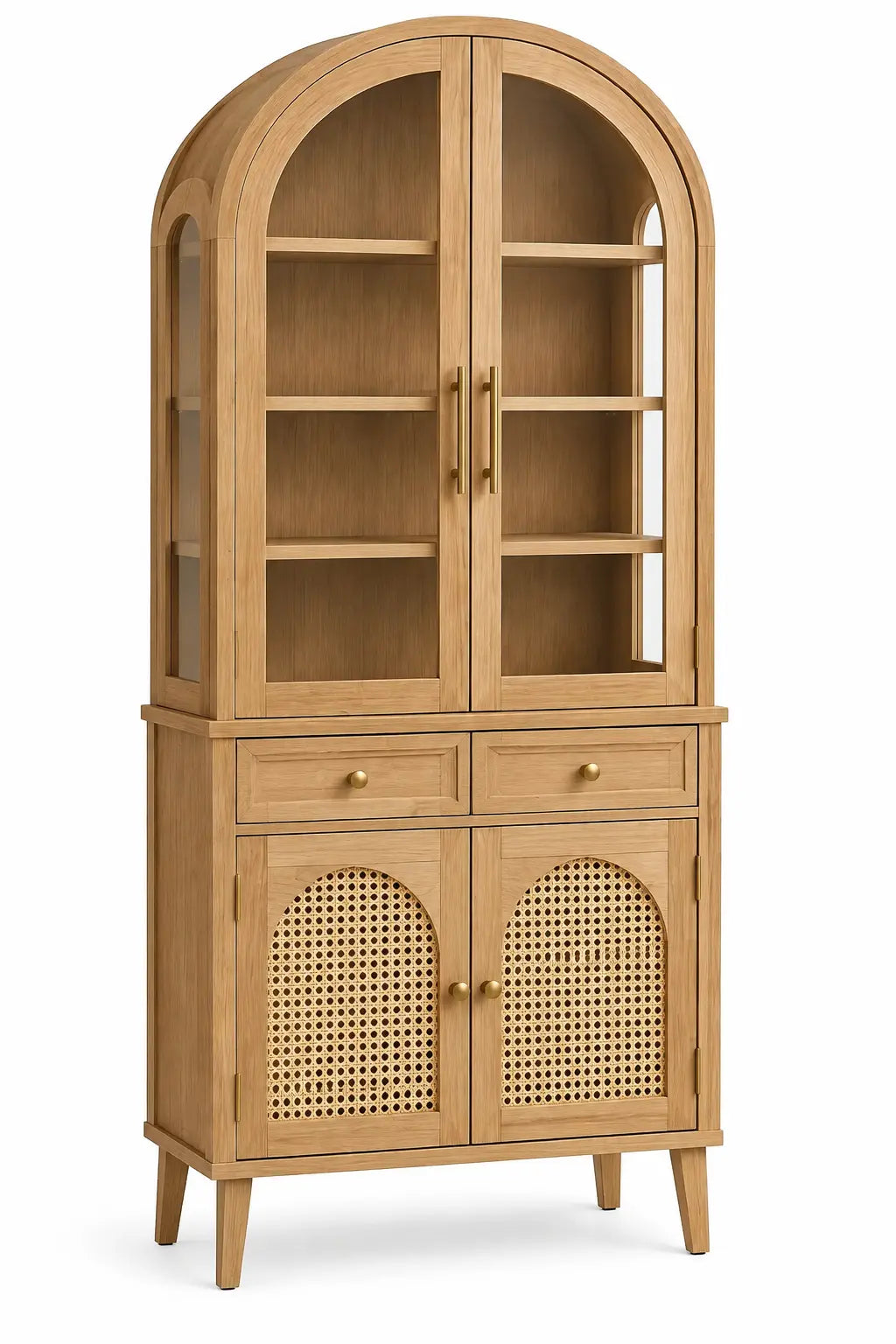 Vitrine beige en arche à portes vitrées et placard ajouré