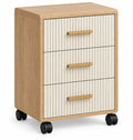 Caisson beige à trois tiroirs crème striés sur roulettes