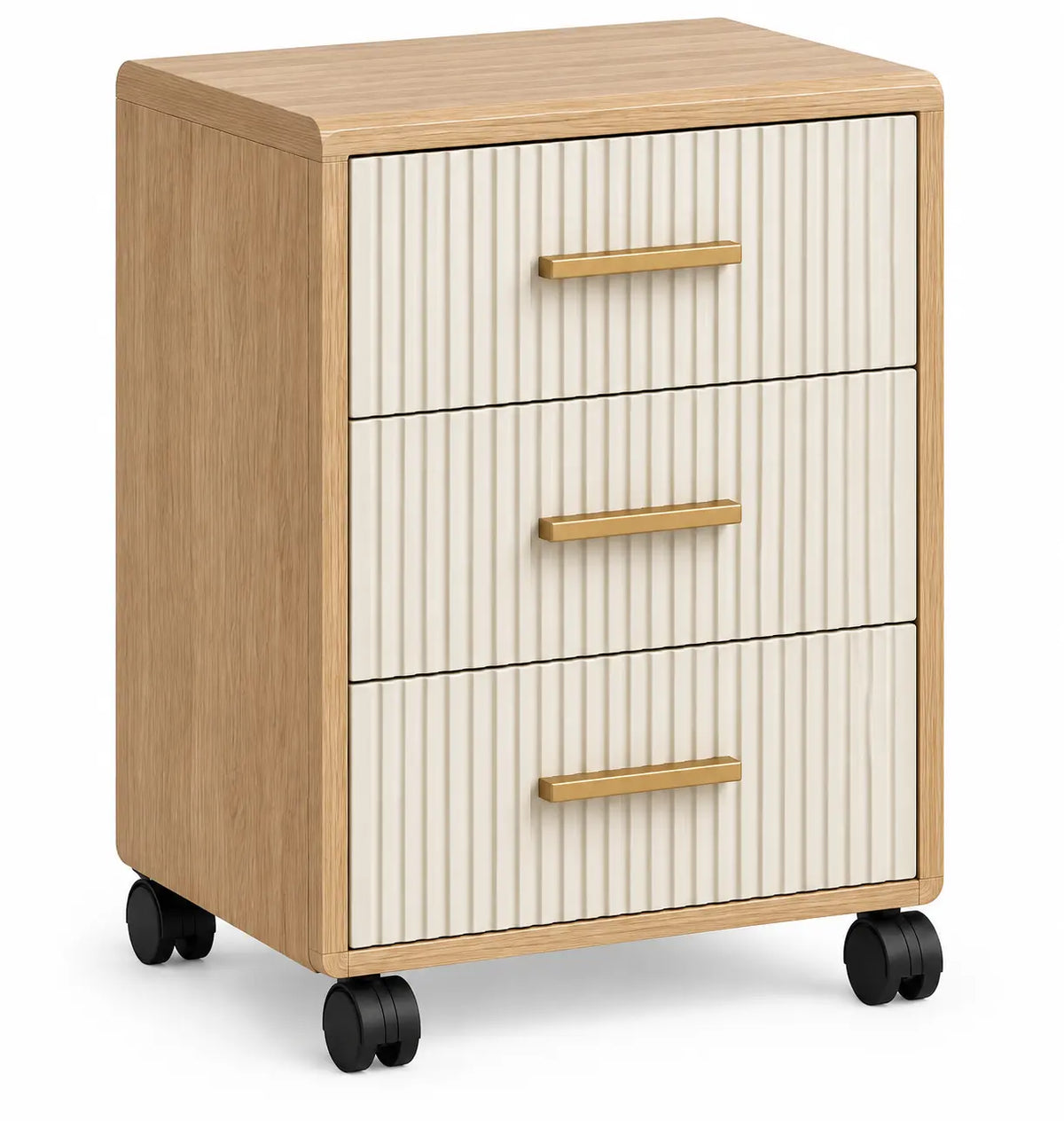 Caisson beige à trois tiroirs crème striés sur roulettes