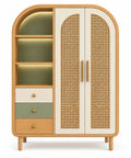 Armoire beige et crème arrondie à portes tressées, niches et tiroirs
