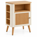 Table de chevet crème et beige avec niches et porte striée