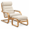 Fauteuil beige à haut dossier segmenté et repose-pieds assorti